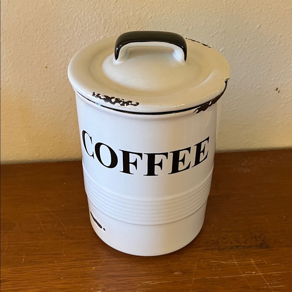 Classic White Coffee Canister with Black Handle